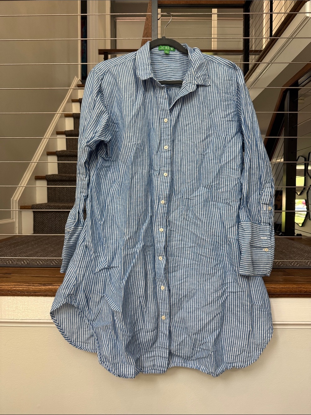 J. Crew Blue Striped Cotton Swim Coverup Button-Up Shirt